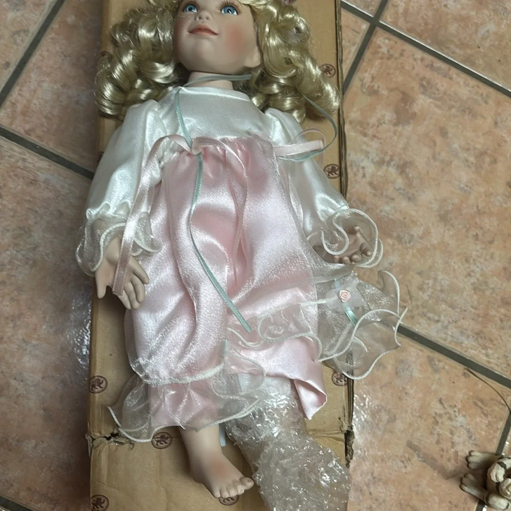 Charming Blonde Doll with Pink and White Dress - Picture 2 of 7